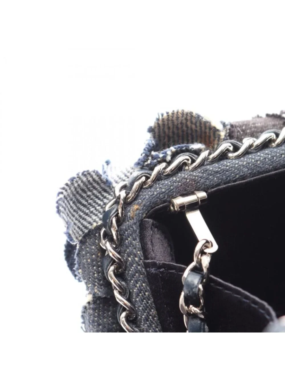 Chanel Shoulder Bag Camellia Denim Blue Chain